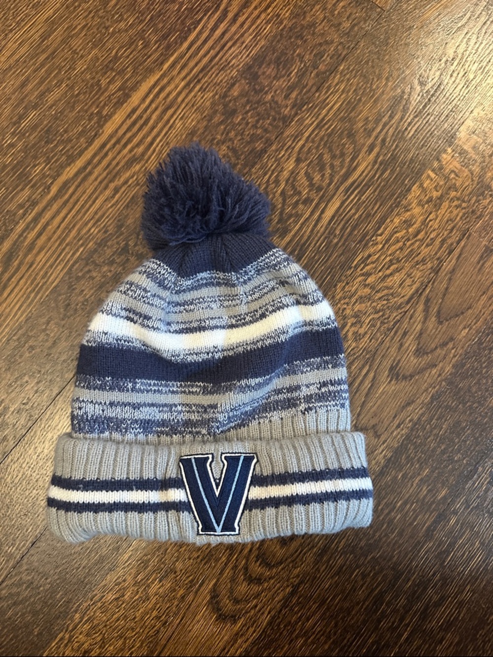 Villanova Navy and Gray fleece lined Pom Beanie with 'V' Patch
